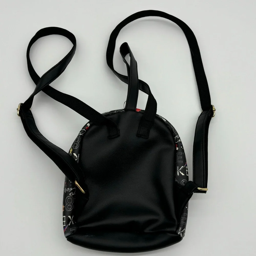Disney Mickey Mouse Mini Backpack Black Gold‎ Lettering Pattern Print Cute